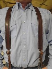 Leather Boarder Stamped Western Cowboy Suspenders Hand Made In The USA Leather Boarder Stamped Western Cowboy Suspenders Hand Made In The USA