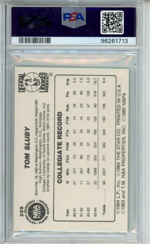 1984 Star #259 Tom Sluby PSA 8 CENTERED Dallas Mavericks LEGEND - Image 2 of 2