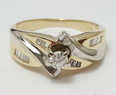 Einzigartiger 14K Karat massiver zweifarbiger mehrfarbiger Gold Designer Diamant Ring Größe 6,25