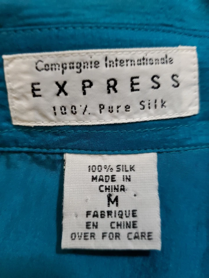 Blusa Express 100 % seda verde azulado manga larga talla M Foto 2 de 4