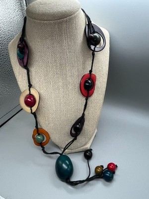 multi colored plastic bead on cotton cord  24'' adjustable retro Necklace woo2
