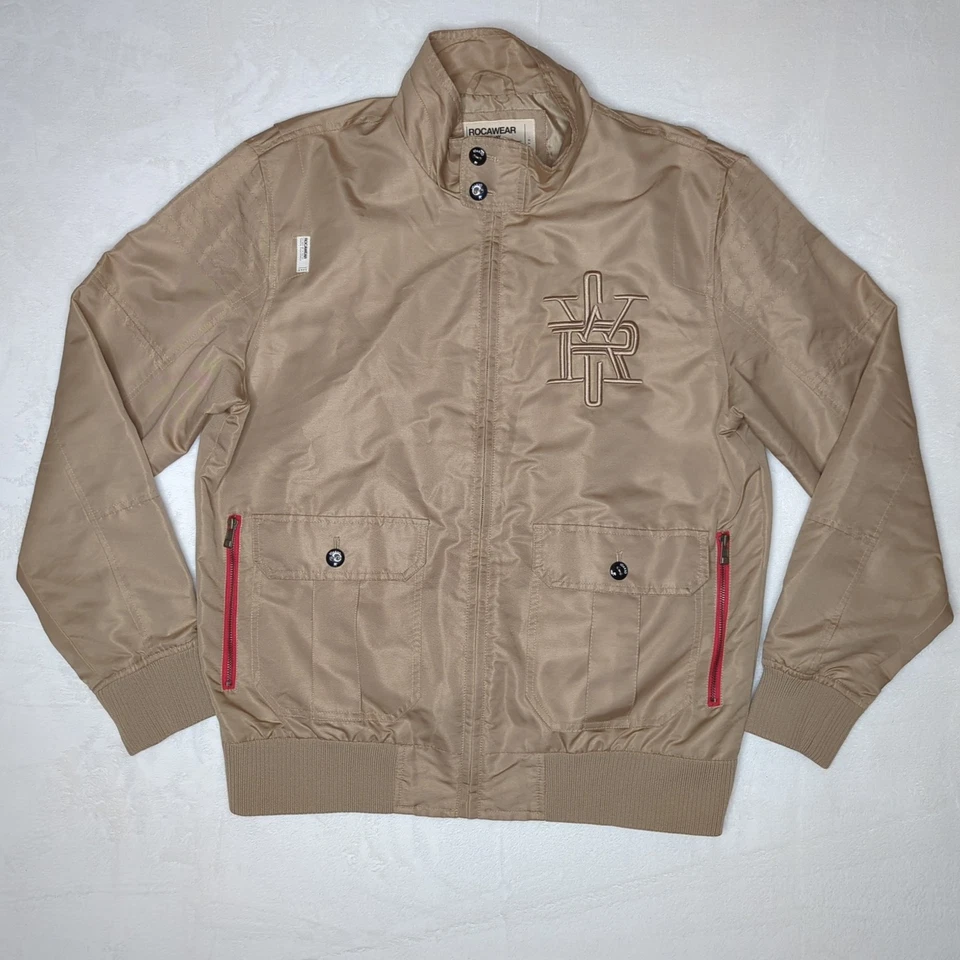 Rocawear Mens Vintage Full Zip Khaki Large Embroidered Logo Jacket XL Y2K Urban - Image 3 of 4