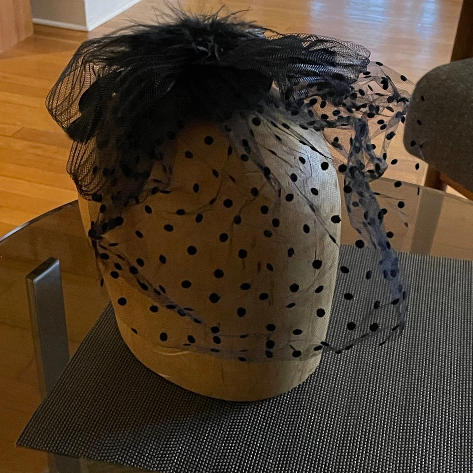 Vampire Girl Black Gothic Crinoline Silk Feathers Hair Clip Face Veil Hat - Image 3 of 3