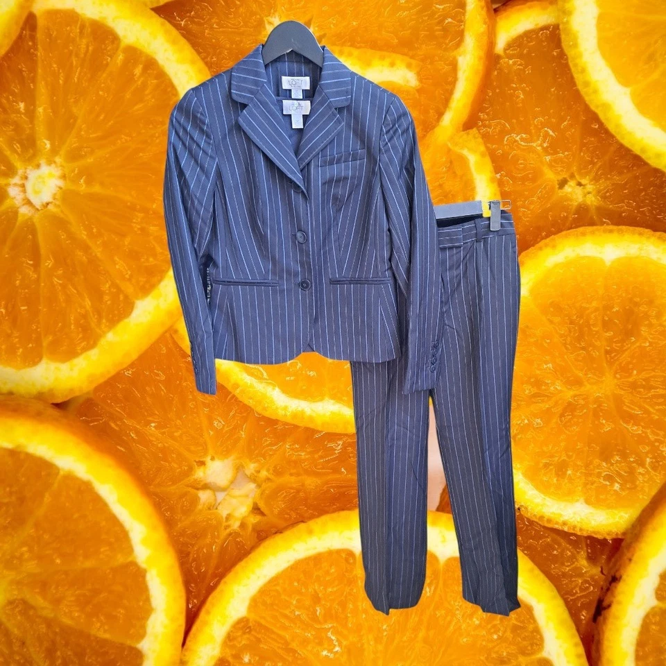 Ann Taylor LOFT Petites Pinstripe 3 Piece Wool Blend Pant Suit Set 0P SP - Image 2 of 4