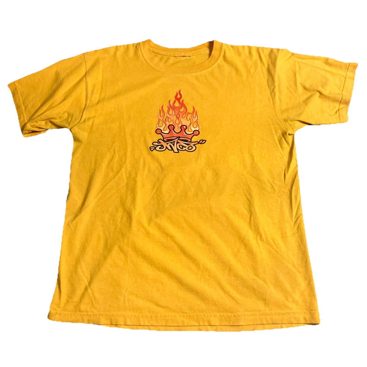 Vintage JNCO Jeans Demon Head Flame Shirt XXL Y2K Yellow
