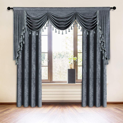 Grey Chenille Waterfall Valance & 2 Panel Curtain Set (52''x84'')