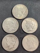 1921-1935 90% Silver Peace Dollars Lot of 5 Uncirculated Mixed Dates Collectible