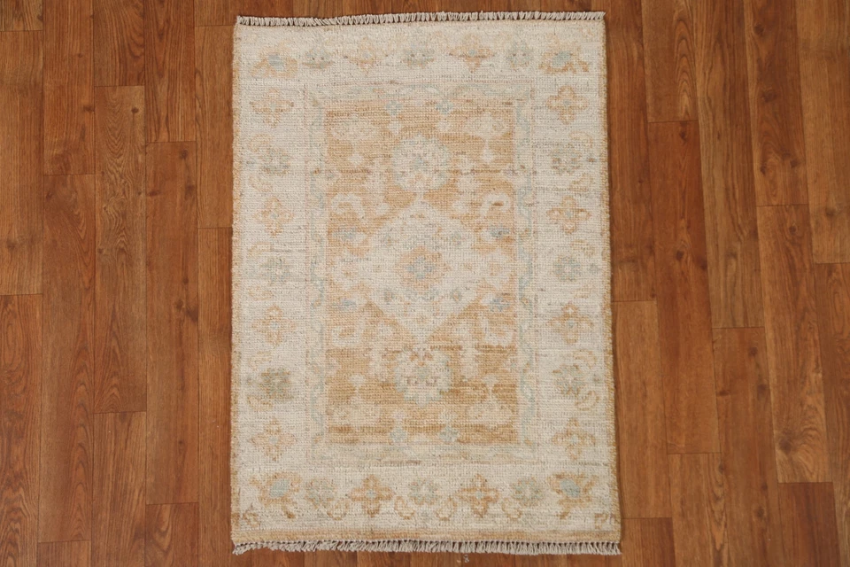 Alfombra de lana naranja hecha a mano alfombra turca Oushak geométrica alfombra de acento de 2x3 pies Foto 3 de 4