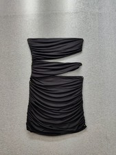 H ours Women Mini Dress S Black Strapless Ruched Cutout Bodycon Stretch Pullover