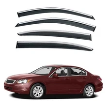 4pcs Smoke Tint with Chrome Trim Outside Mount Tape On/Clip On Style PVC Sun 