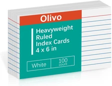 Index Cards 4X6 Lined Ruled Flash Note Cards 4" X 6", White, 100 Count, 220 GSM