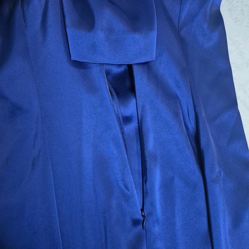 Womens 2 St John Blue Cocktail Dress Blue Cowl Zipper Short Sleeve Drape Satin - Picture 7 of 8