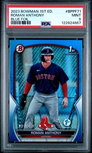 2023 Bowman 1st Edition Chrome Roman Anthony Blue Foil 34/150 MINT - PSA 9