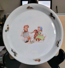 Vintage Child's Porcelain Bowl Plate With Puppies And Children Made In Germany