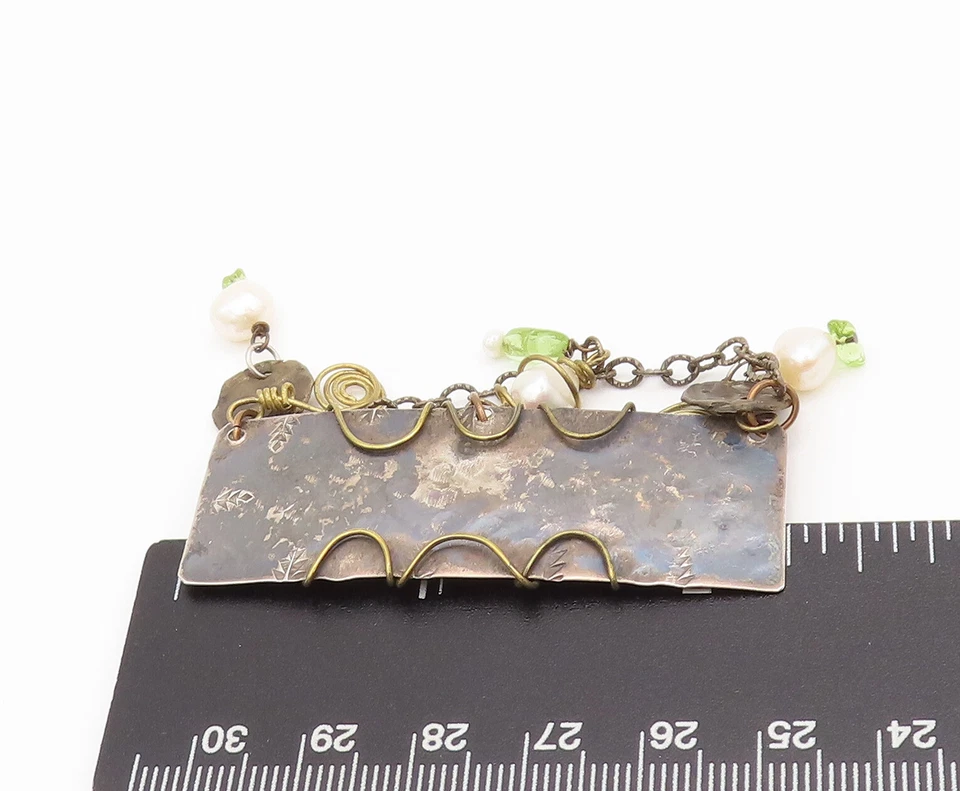 925 Sterling Silver Vintage Brooch Pin Handmake Dangling Pearls Peridot BP10584 - Image 4 of 4