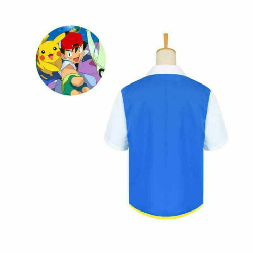 Kids Pokemon Ash Ketchum Trainer Costume Cosplay Shirt Jacket+Gloves+Hat Xmas UK - Picture 5 of 19
