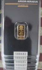 1 Gram Argor Heraeus Gold Bars Lot of 5, 999.9 Fine in Assay