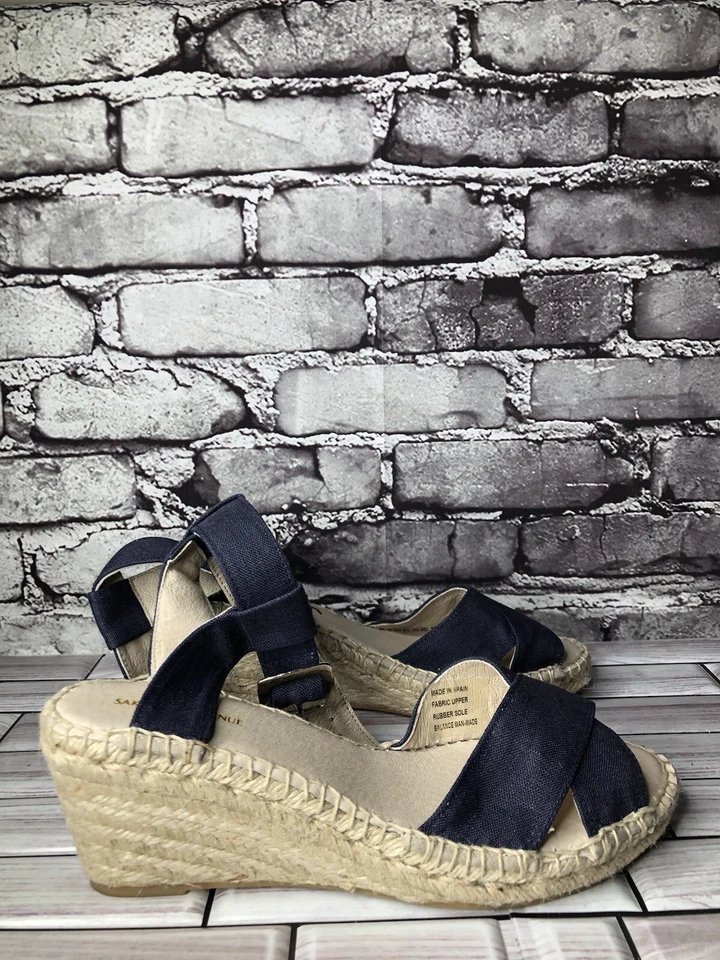 Saks Fifth Avenue Azul Denim Tela Alpargatas Cuña Sandalias Mujer talla 9M EE. UU./40 Foto 4 de 4