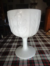 *VINTAGE* FTD 7" Milk Glass Wine Goblet Oak Leaf 1975 FTD Floral