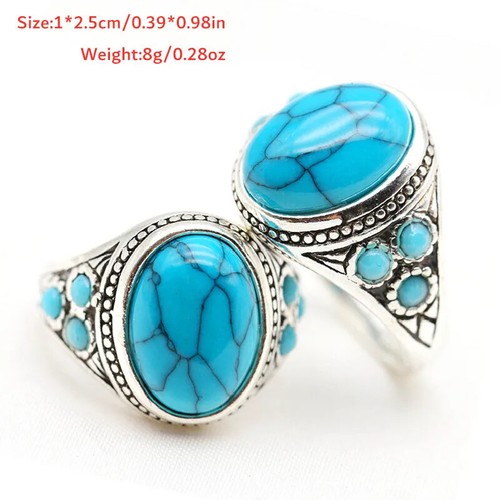New Mens Oval Jewelry Stainless Steel Blue Turquoise Men Ring Stone Size 7-15 - Picture 16 of 24