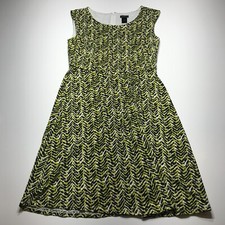 Ann Taylor Dress Womens Small Sleeveless Green White Black Print Swing Lined