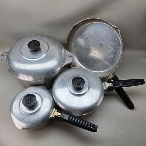 Vintage Magnalite Cookware Set of 3 Pots w/ Lids Frying Pan