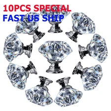 10Pcs Crystal Glass Cabinet Knob Diamond Shape 30mm Drawer Cupboard Handle Pull