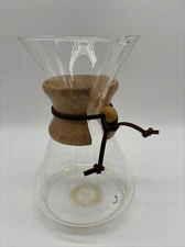 Vintage Chemex Pyrex 9” With Stamp Pour Over Coffee Carafe & Wood Collar USA