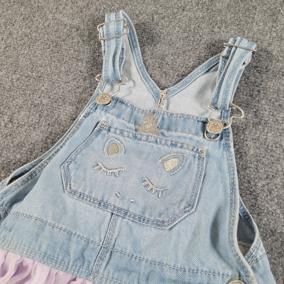 Oshkosh B’gosh Jumper Girl Toddler 4T Denim Unicorn Vestbak Overalls Tulle - Image 2 of 4