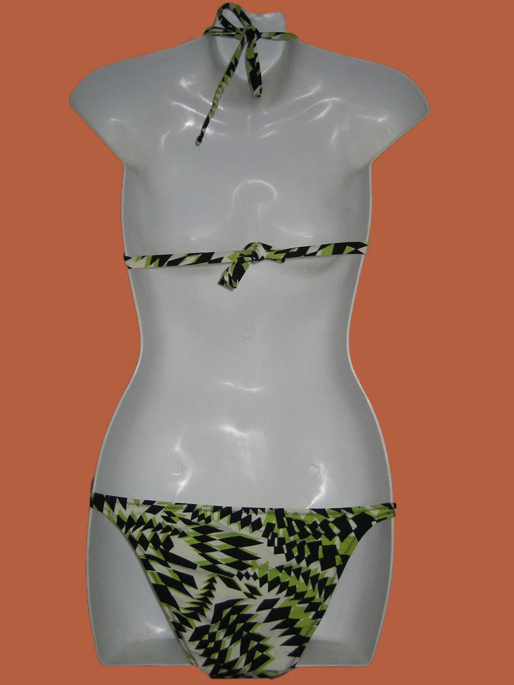 NEW GOTTEX Lime Green Black Trendy BATHING SUIT SWIMSUIT BIKINI SET 2 pc Size 8 - Image 3 of 4