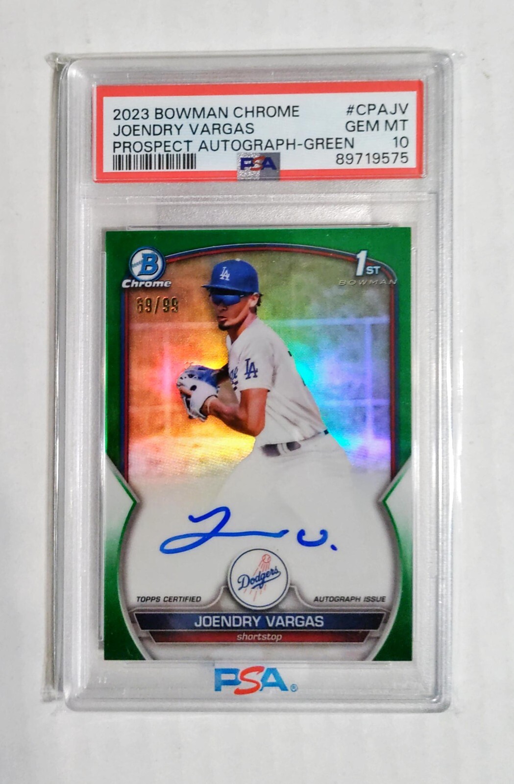 Joendry Vargas PSA 10 2023 1st Bowman Chrome AUTO GREEN REFRACTOR /99 RC z1