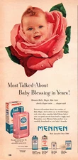 Mennen Baby Magic Skin Care Pink Rose Cute Baby Vintage Print Ad c1952