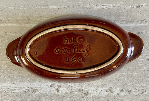 Hull Pottery Vintage 10" Brown Oval Au Gratin Casserole Baking Dish EUC