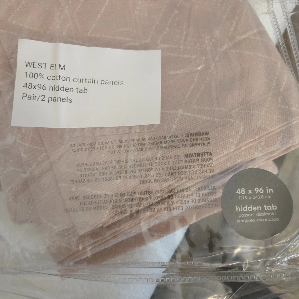 2 paneles de cortina West Elm pestañas ocultas cuadrados fragmentados rosa polvorienta 48x96 algodón Foto 3 de 4