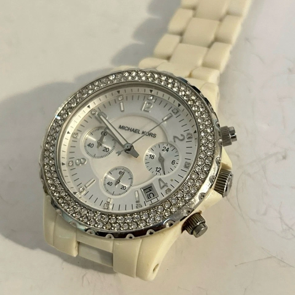 Reloj Michael Kors Mujer Blanco Cerámica Eslabón Cuadrante Cuarzo Cronógrafo Cristales Foto 3 de 4