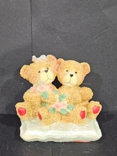 Greenbrier International Teddy Bears w/Pink Roses Figurine 3.5 in 