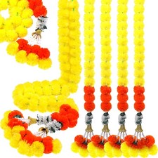 5 Pcs Diwali Marigold Garland for Decoration 5 Feet Long Artificial Indian Ma...