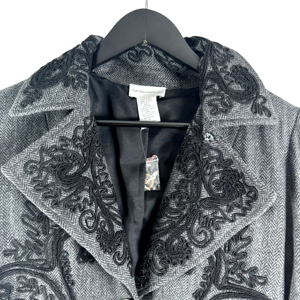 New Soft Surroundings Womens Wool Blend Blazer Herringbone Embroidered Jacket S - Image 3 of 4