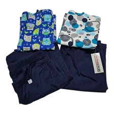 Scrub Tops And Pants XL Owls Circles Blue Multicolor Nursing Uniform Mixed Brand