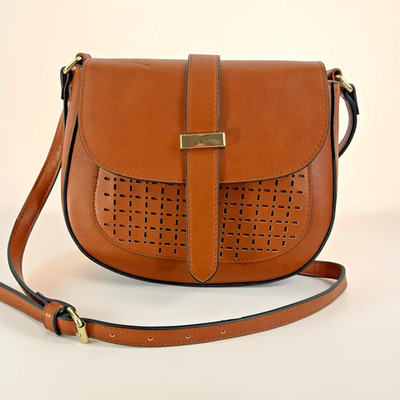 MY BLUE by TCHIBO Crossbody Shoulder Bag Purse Brown Perforated Faux Leather NEW