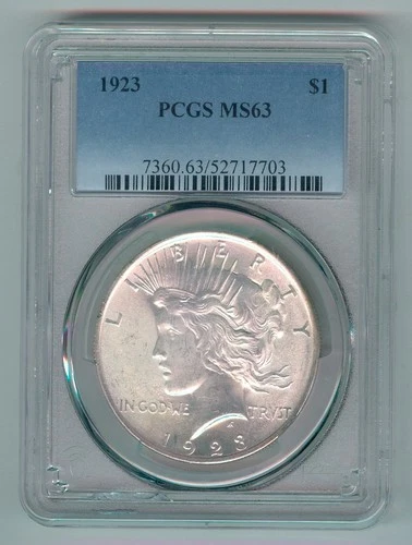 1923-P U.S. PEACE SILVER DOLLAR - KM#150 - PCGS SLABBED - MS63