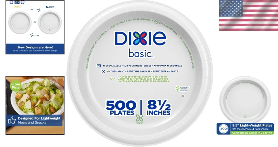 Dixie Basic 8.5" Disposable Paper Plates, White, 500 Count - Image 2 of 4