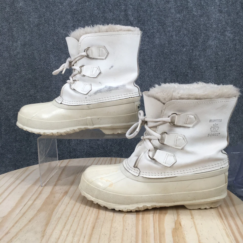 Sorel Boots Womens 6 Manitou Snow White Lace Up Faux Fur Trim Mid-Calf Lace Up - Image 2 of 4