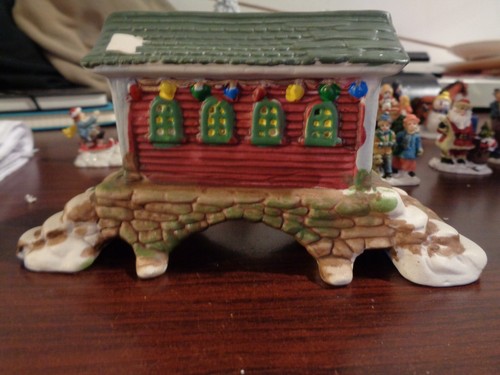 Christmas Village Figurine Ceramic Miniature Covered foot bridge