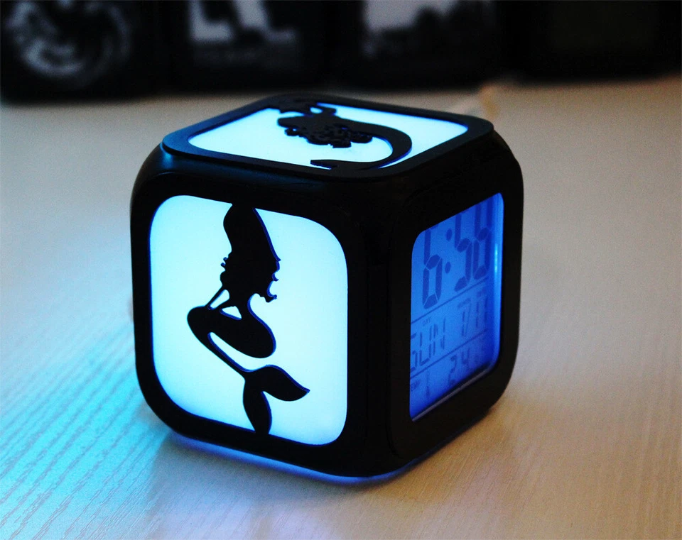 Cute 88mm Mermaid Digital LED Home Alarm Clock 7 Colors XMAS Kids Room Gifts - Image 2 of 4