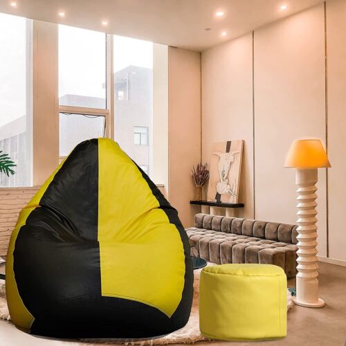 Bean bag Cover Sofa Chair Footstool Without Beans Faux Leather 4XL Yellow - Foto 1 di 3
