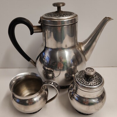 Oneida Custom 18/8 Edelstahl Teeservice, Teekanne, Zuckerdose, Milchkännchen 