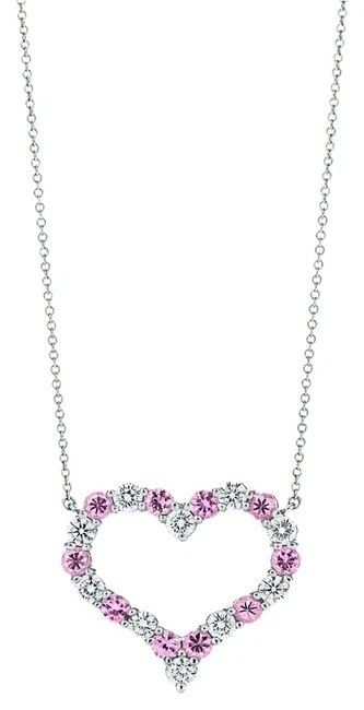 Tiffany and Co. Large Pink Sapphire and Diamond Open Heart Necklace in  Platinum For Sale at 1stDibs