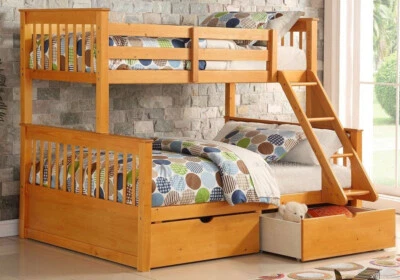 SLEEPLAND BEDS Pine Double Bunk Beds With Drawers - Triple Sleeper (available in 3 colours)