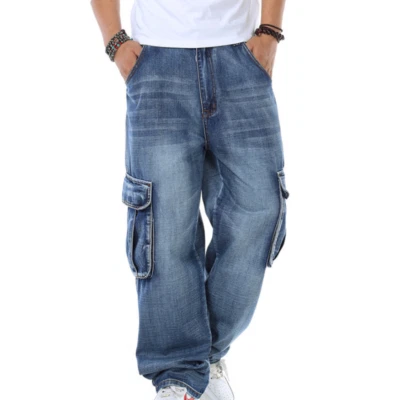 NEW Mens Hip-Hop Jeans Cargo Pants Denim Baggy Loose Streetwear Skateboard
